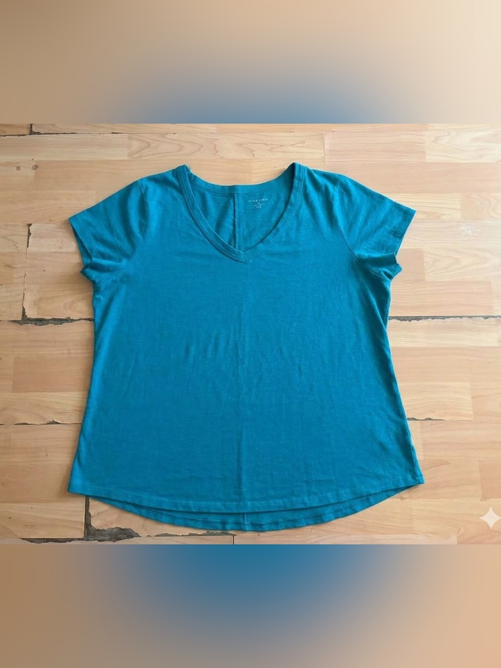 EILEEN FISHER teal Green Organic Cotton Blouse Size XL women Short Sleeve Z20